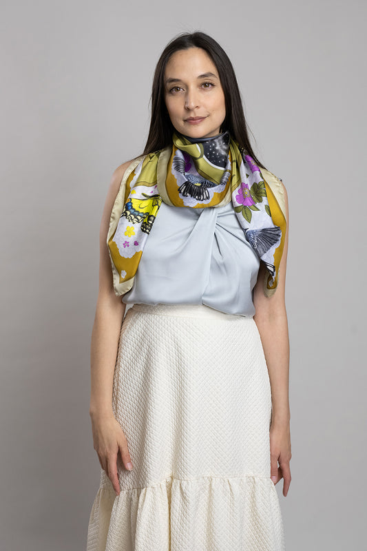 The Grey Whale Ochre Silk Twill Scarf