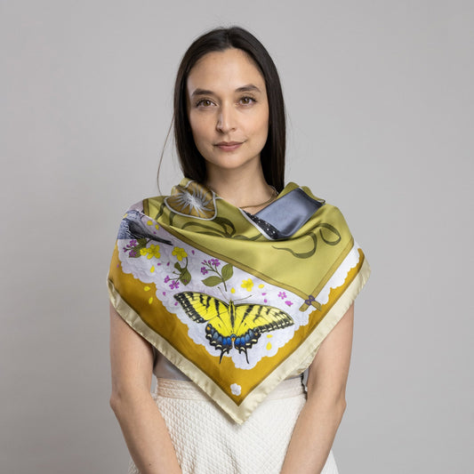 The Grey Whale Ochre Silk Twill Scarf