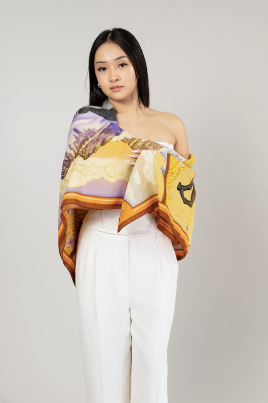Wild Horizon Sunlit Clay Wool Silk Scarf