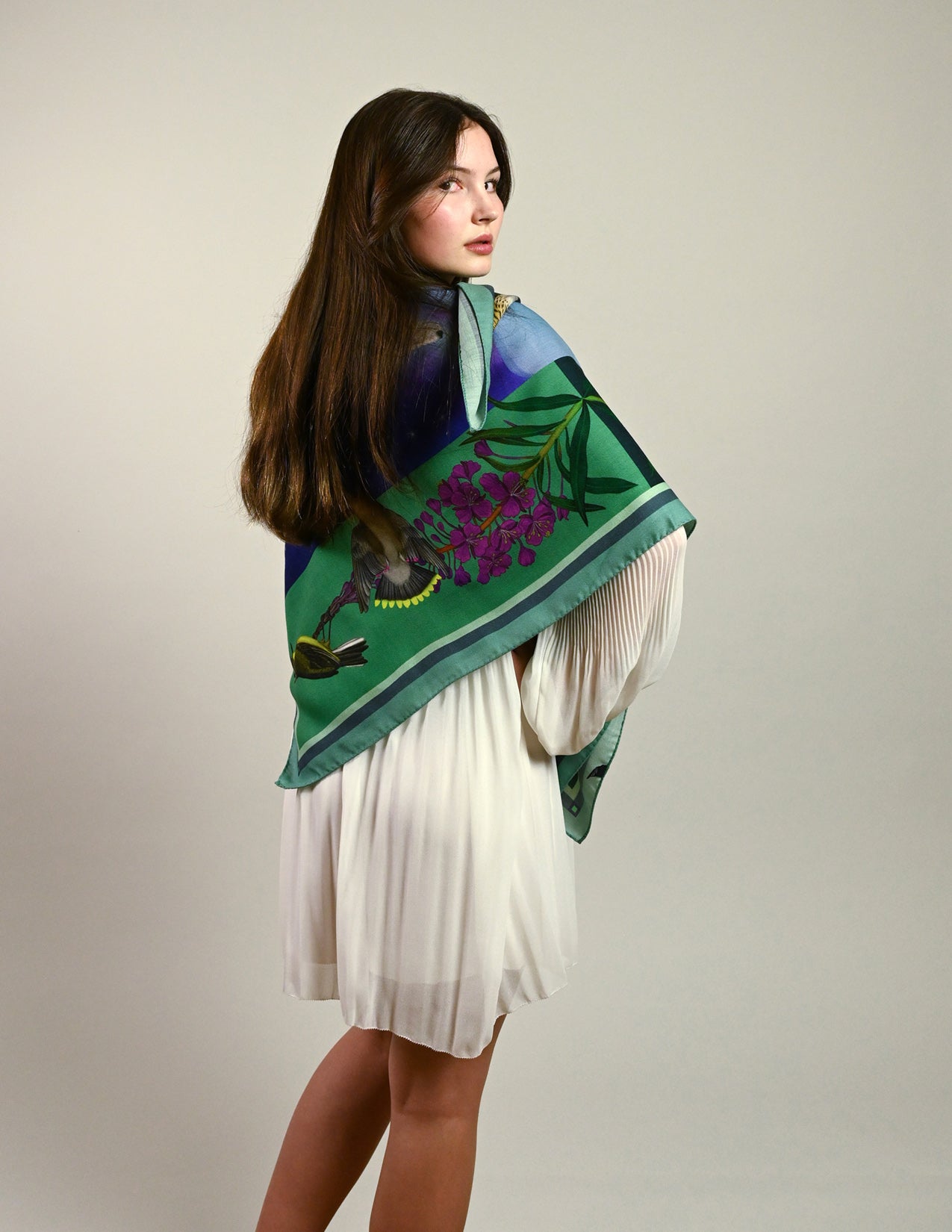 Dancing Lights Forest Mint Wool/Silk Blend Scarf