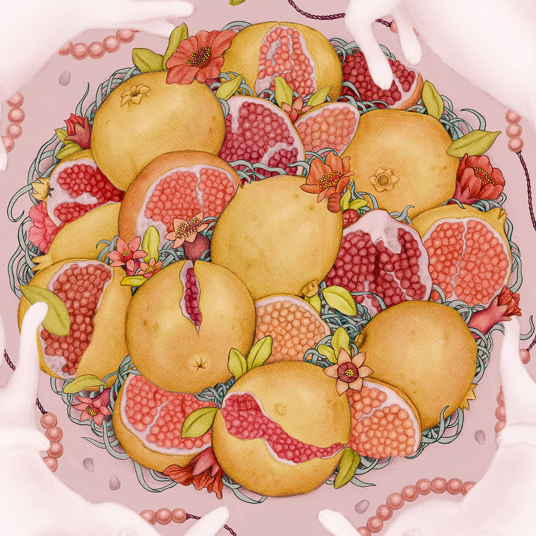 Rabbits and Pomegranate Limited Edition Signed Art Print
