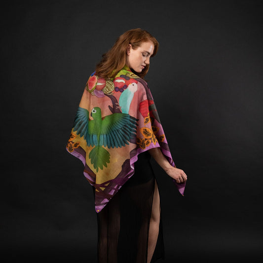 Sunset Feast Large Silk Cotton Scarf Shawl