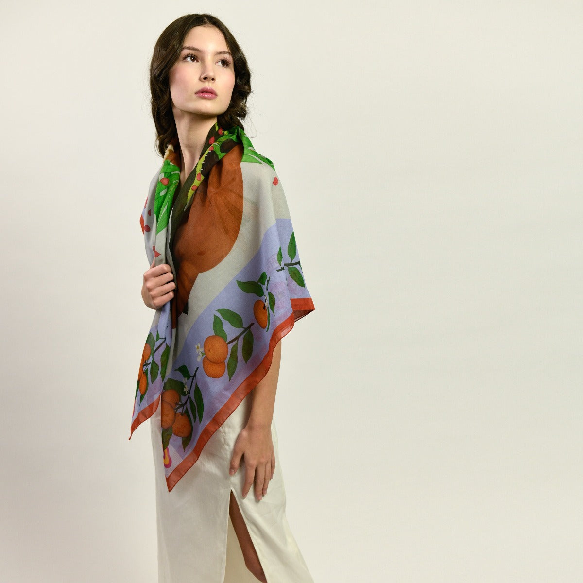 Red Pandas Citrus Terracotta Luxury Art Scarf