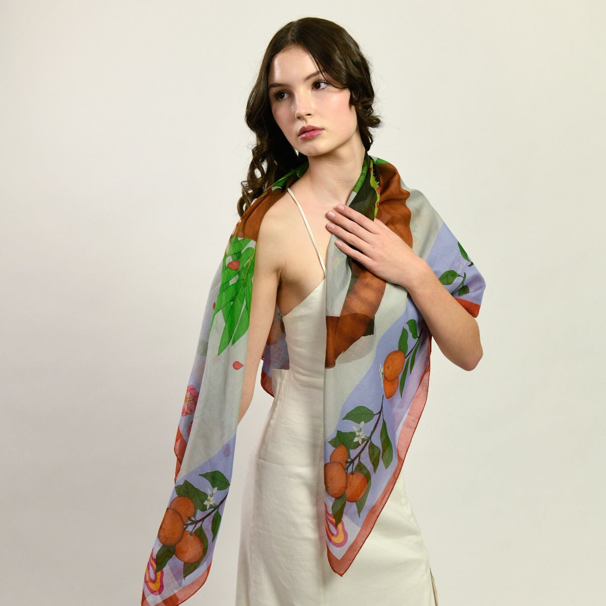 Red Pandas Citrus Terracotta Luxury Art Scarf