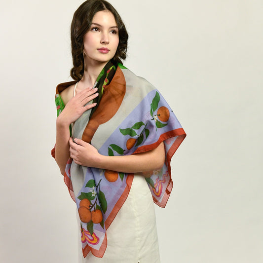 Red Pandas Citrus Terracotta Luxury Art Scarf