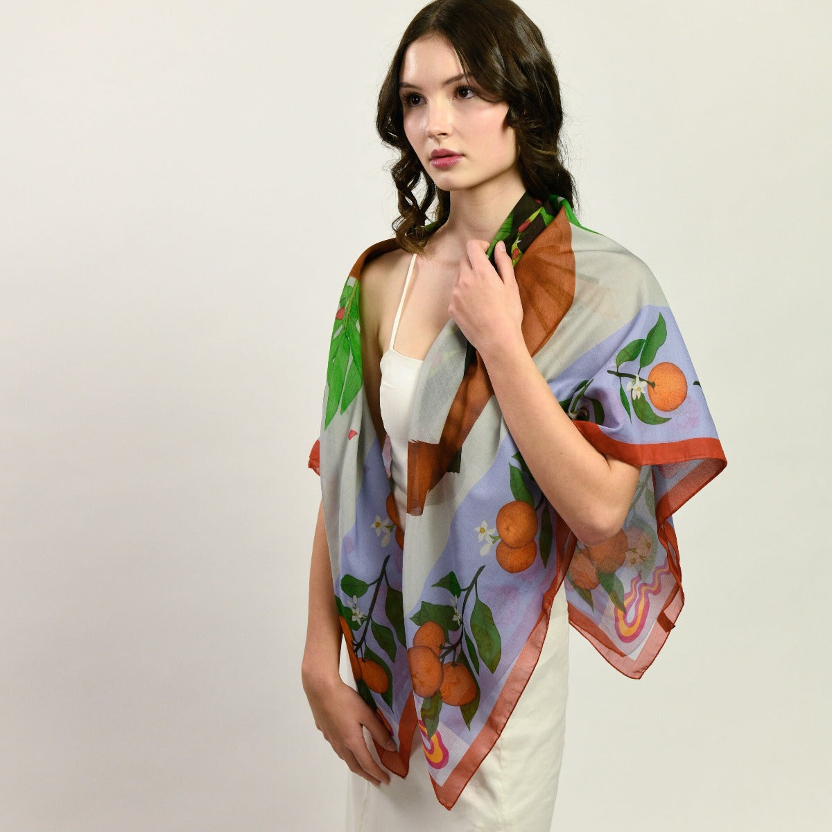 Red Pandas Citrus Terracotta Luxury Art Scarf