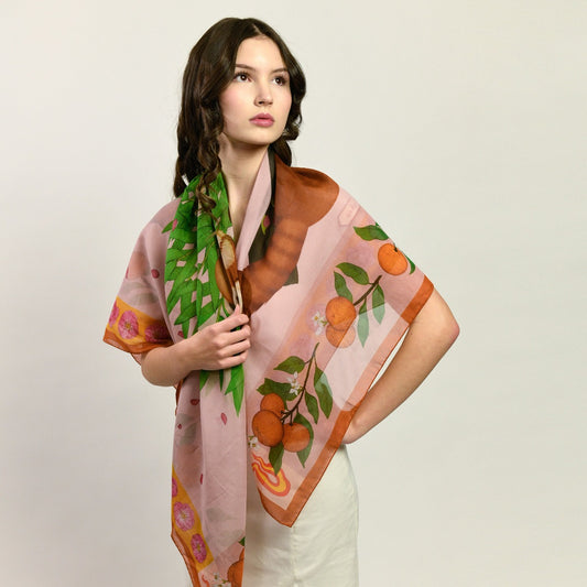 Red Pandas Citrus Blush Luxury Art Scarf