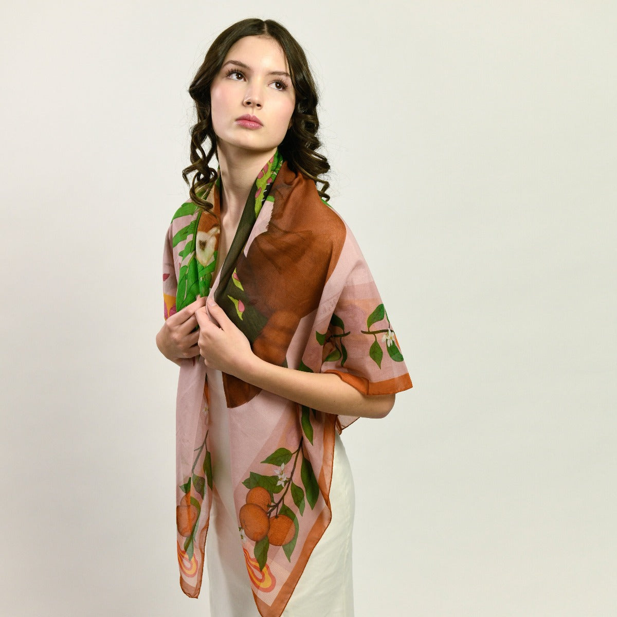 Red Pandas Citrus Blush Luxury Art Scarf