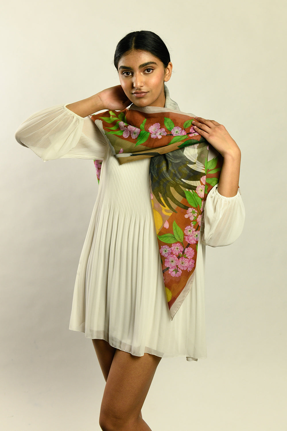 Red Crowned Cranes Cherry Terracotta Scarf