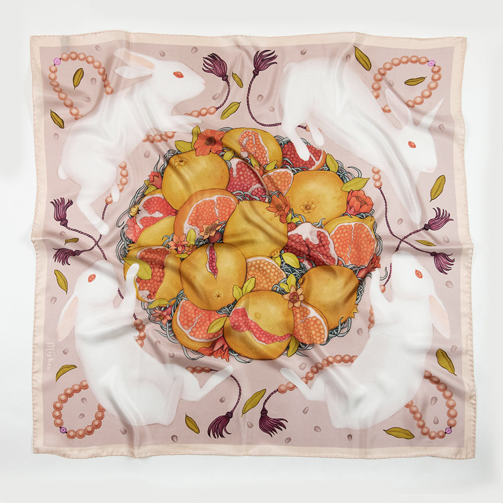 Rabbits and Pomegranate Silk Scarf