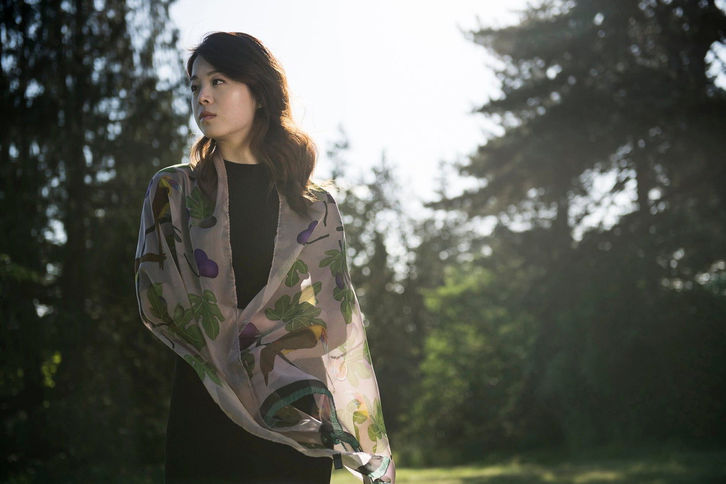 Toucanets and FIgs Silk Chiffon Scarf