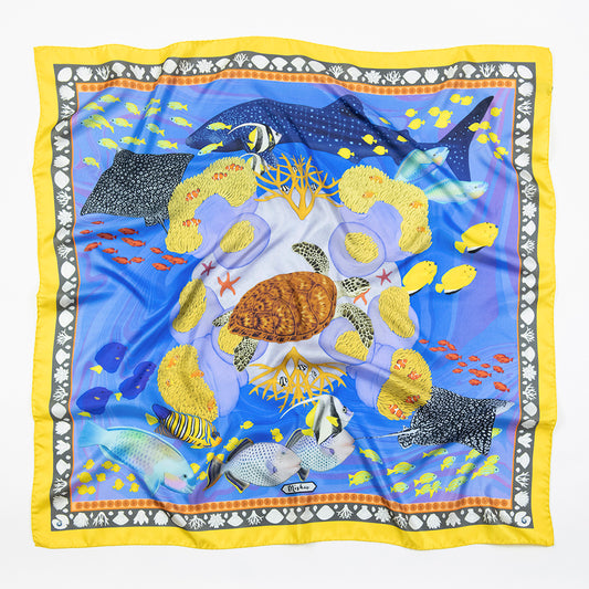 Island Life: Beneath the Water Silk Square Scarf Blue & Yellow