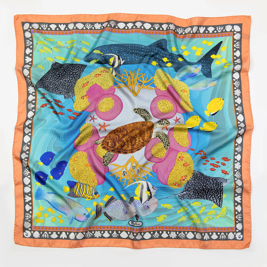 Island Life: Beneath the Water Silk Square Scarf Teal & Coral