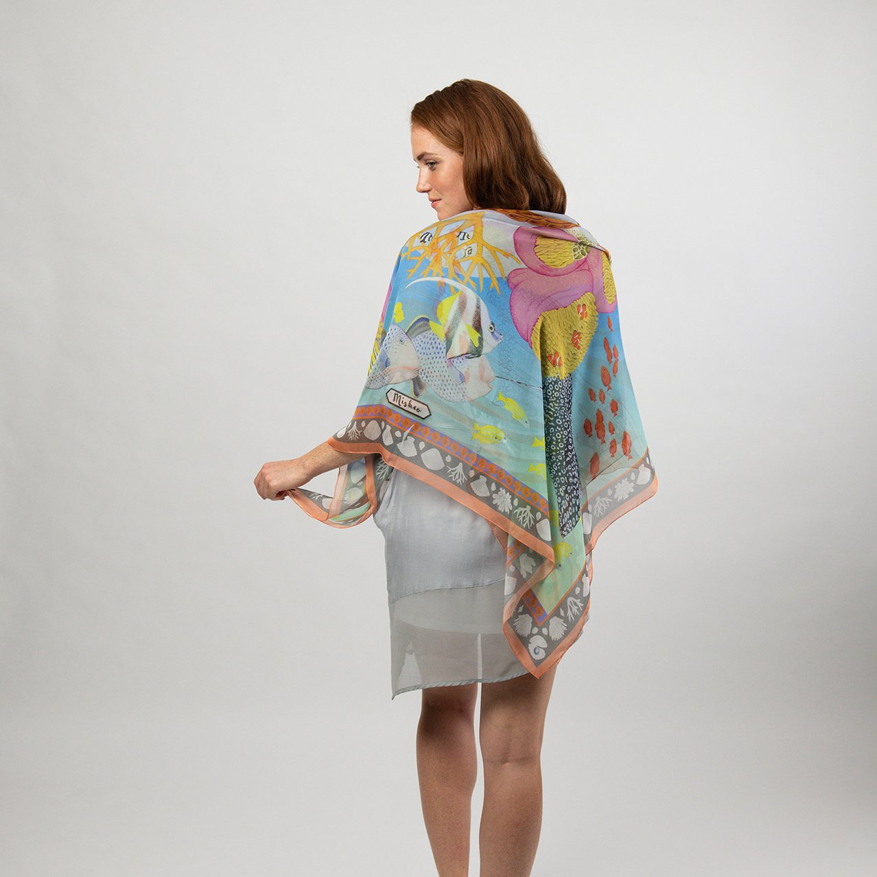 Island Life: Beneath the Water Silk Square Scarf Teal & Coral