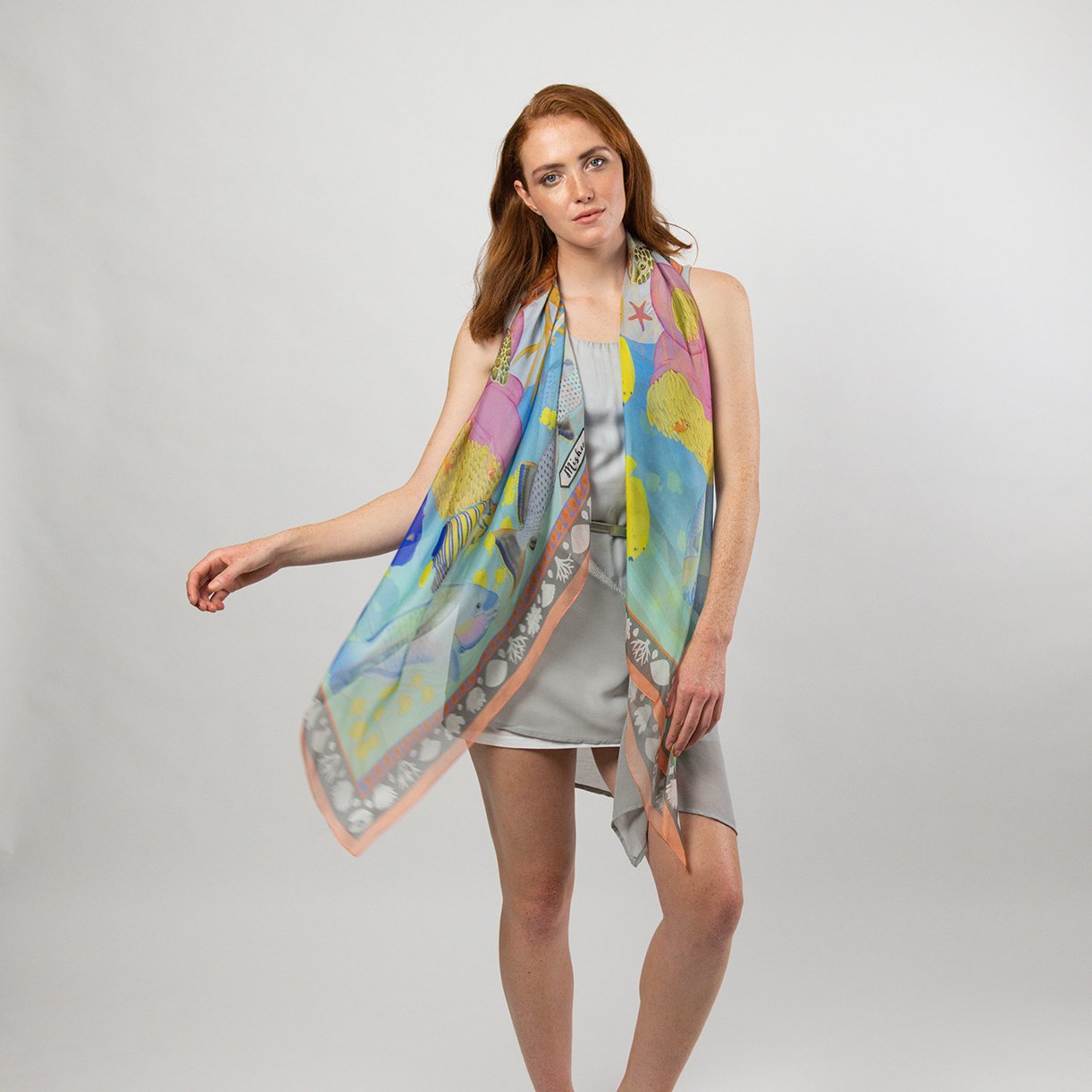 Island Life: Beneath the Water Silk Square Scarf Teal & Coral