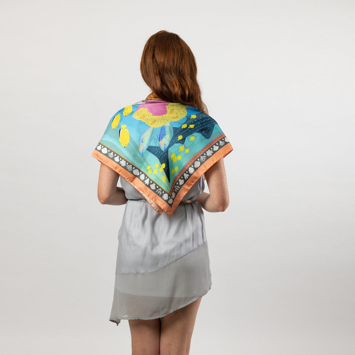 Island Life: Beneath the Water Silk Square Scarf Teal & Coral