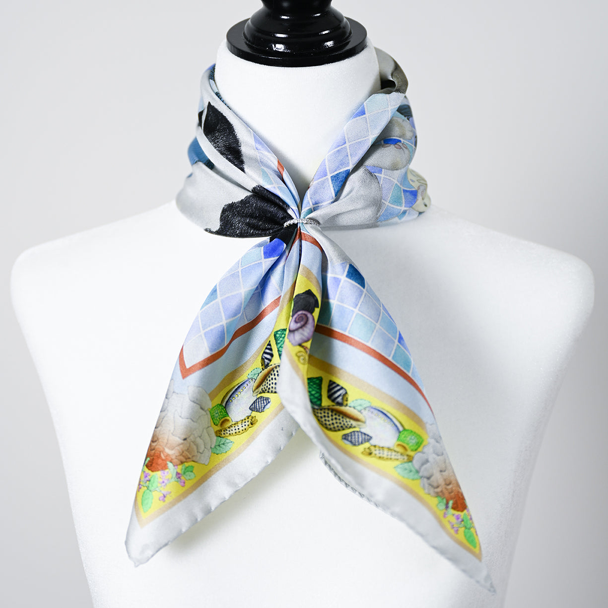 Catnip and Shells Silk Twill Scarf (Azure Blue)