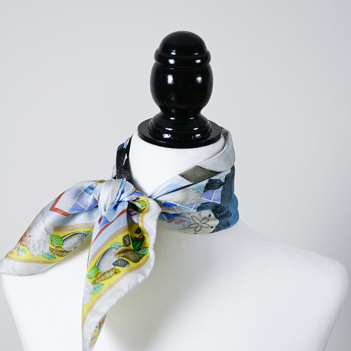 Catnip and Shells Silk Twill Scarf (Azure Blue)