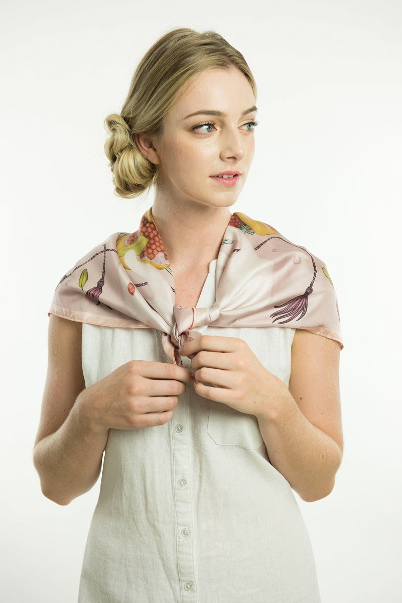 Rabbits and Pomegranate Silk Scarf 90cm