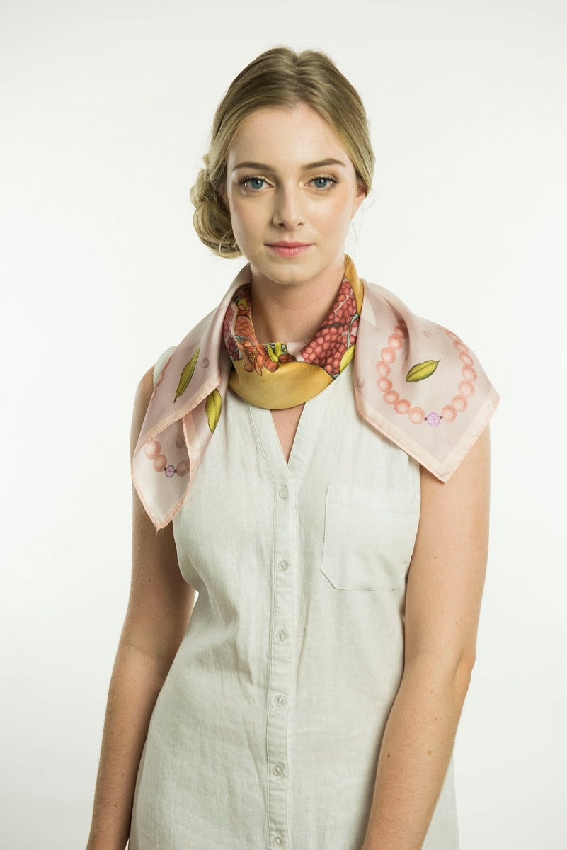 Rabbits and Pomegranate Silk Scarf 90cm