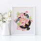 Red Winged Blackbirds and Coral Peonies Watercolor Illustration Fine Art Print Mockup