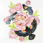 Red Winged Blackbirds and Coral Peonies Watercolor Illustration Fine Art Unframed Print