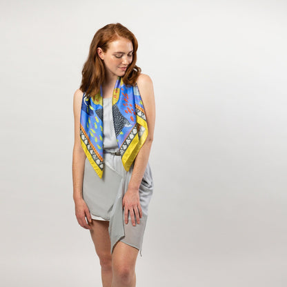 Island Life: Beneath the Water Silk Square Scarf Blue & Yellow