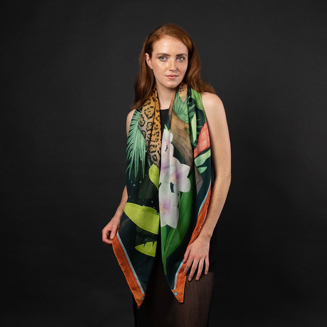 Night in the Jungle Silk Cotton Scarf 140cm