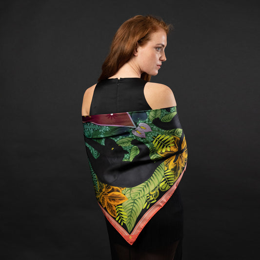 Twin Panthers Silk Luxury Art Scarf
