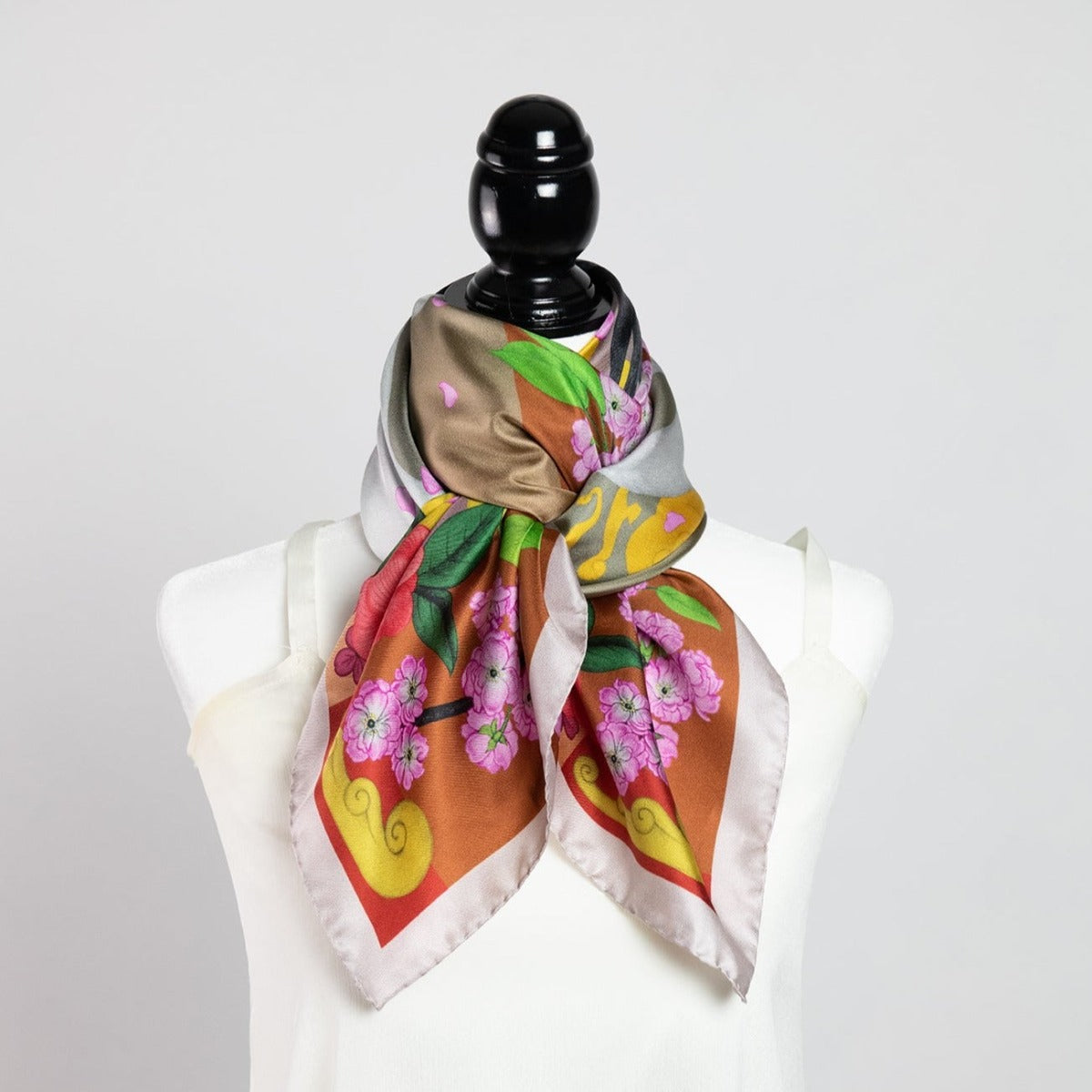 Red Crowned Cranes Cherry Terracotta Luxury Art Scarf