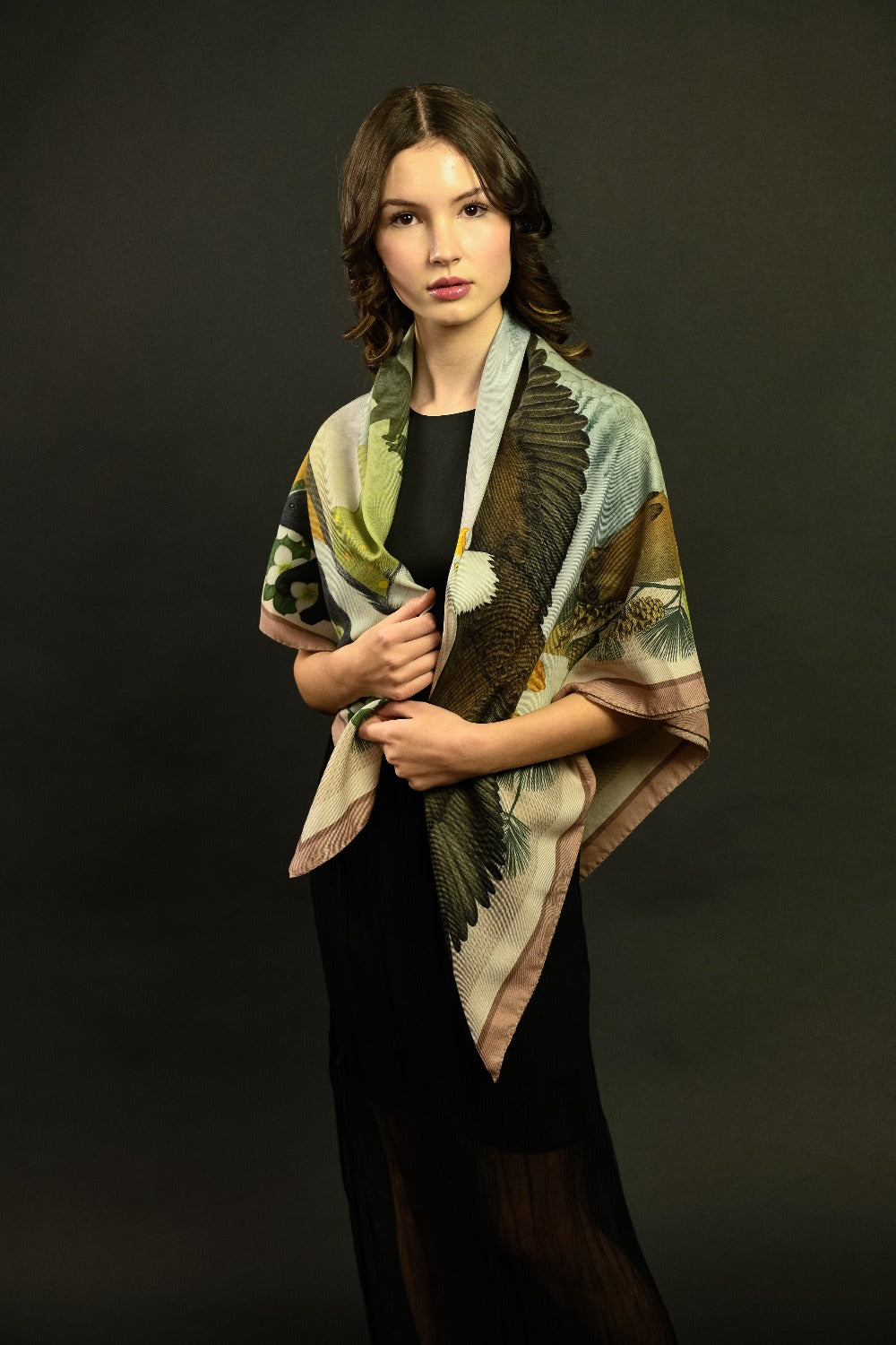 Misheo Wildlife of Pacific Northwest Blush Wool Silk Scarf
