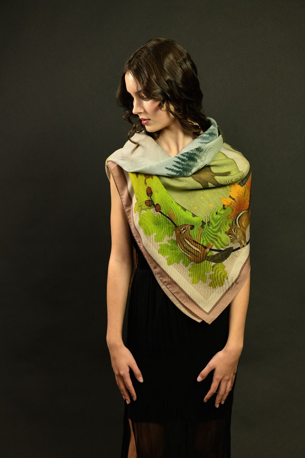 Misheo Wildlife of Pacific Northwest Blush Wool Silk Scarf