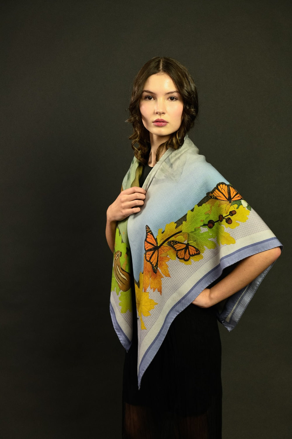 Misheo Wildlife of Pacific Northwest Lake Wool Silk Scarf