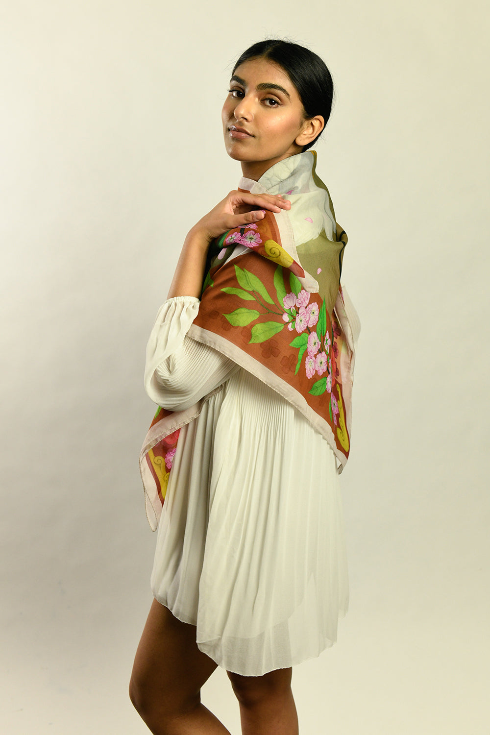 Red Crowned Cranes Cherry Terracotta Scarf