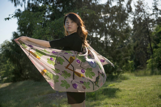 Toucanets and FIgs Silk Chiffon Scarf