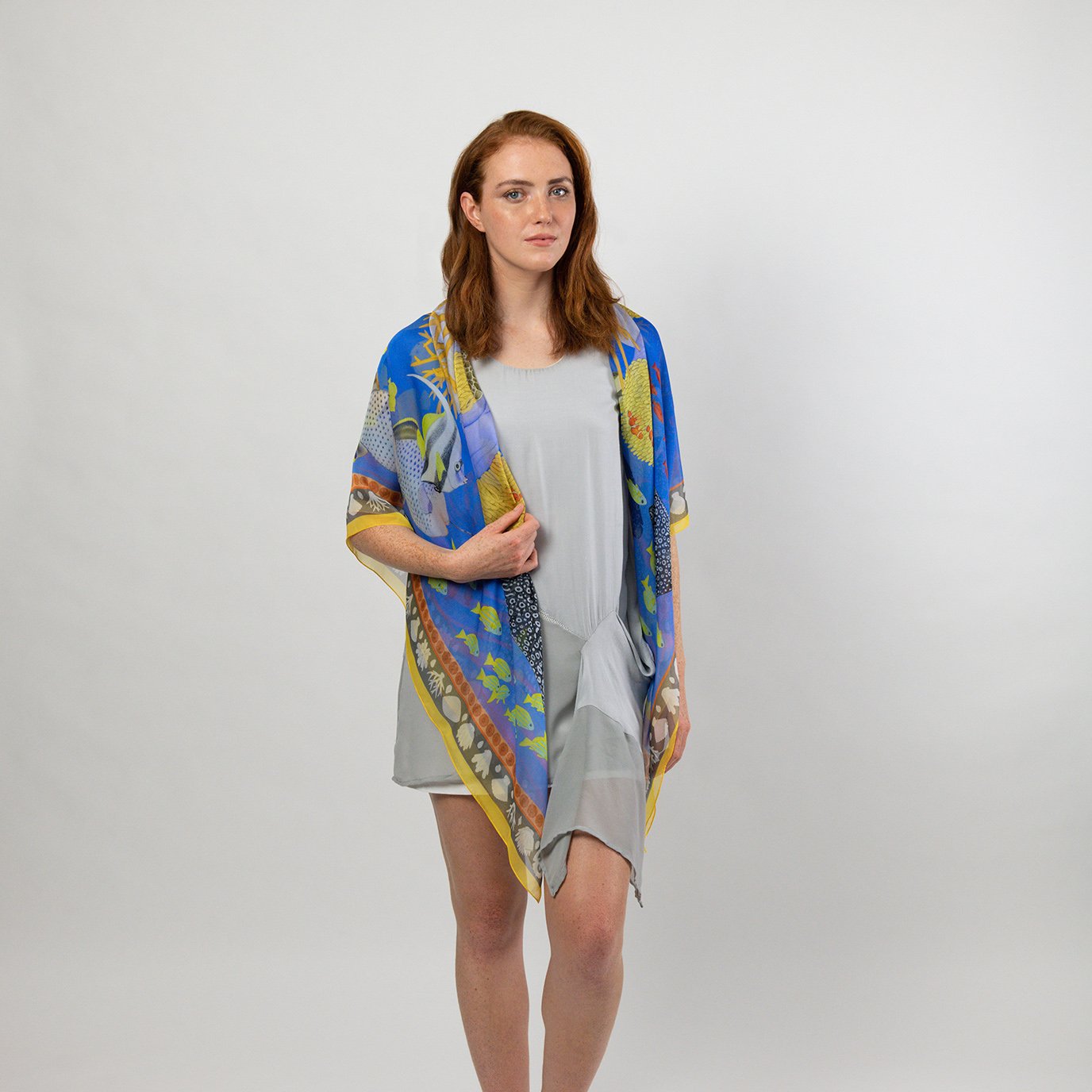 Island Life: Beneath the Water Silk Square Scarf Blue & Yellow