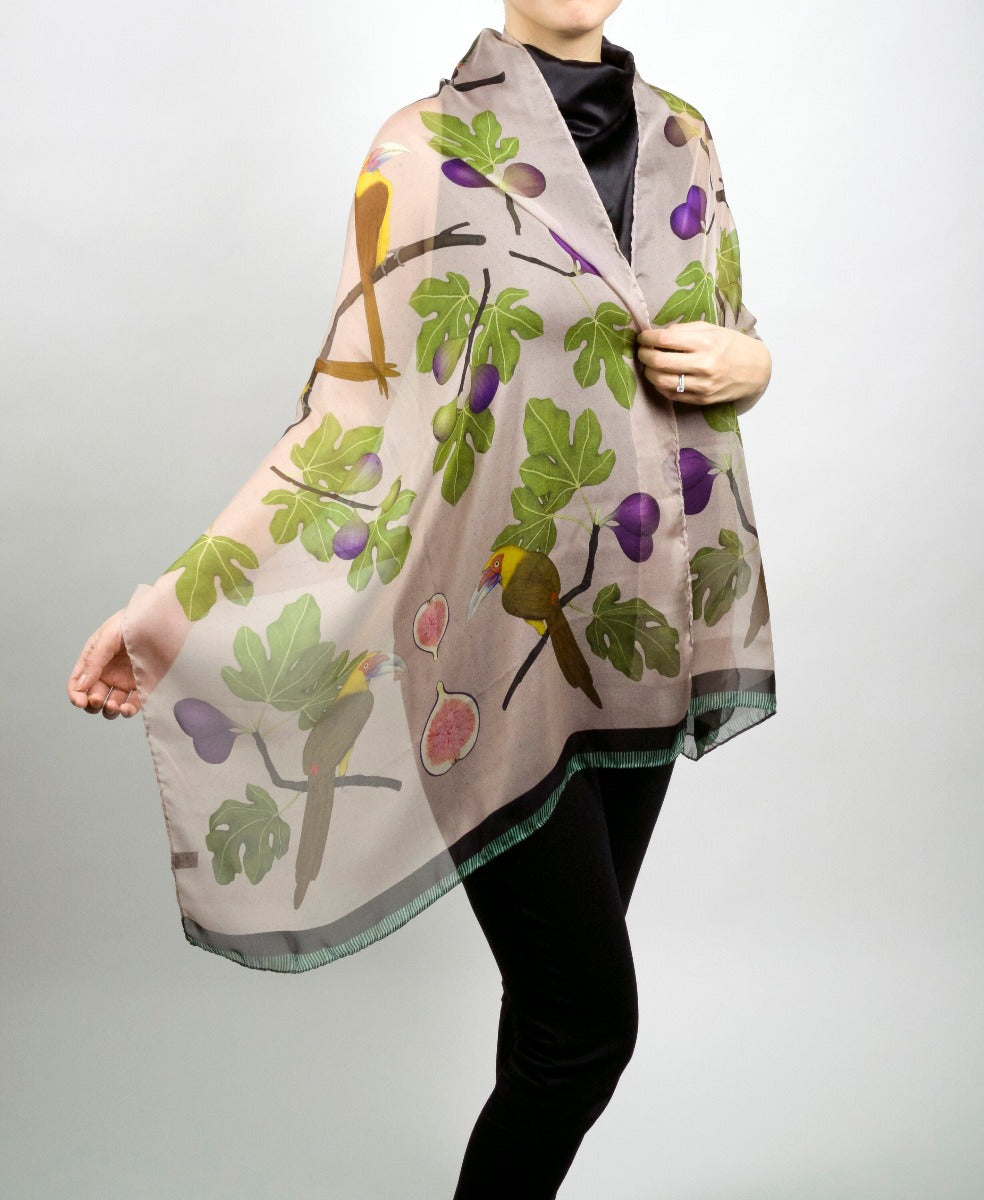 Toucanets and FIgs Silk Chiffon Scarf