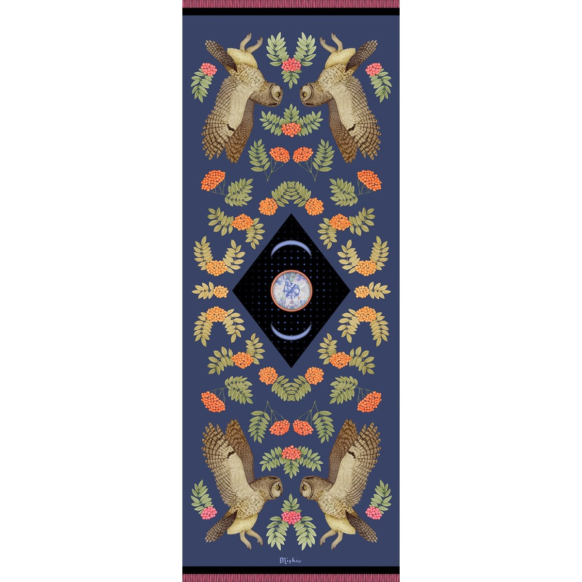 Owl and Rowan Berries Silk Scarf Shawl