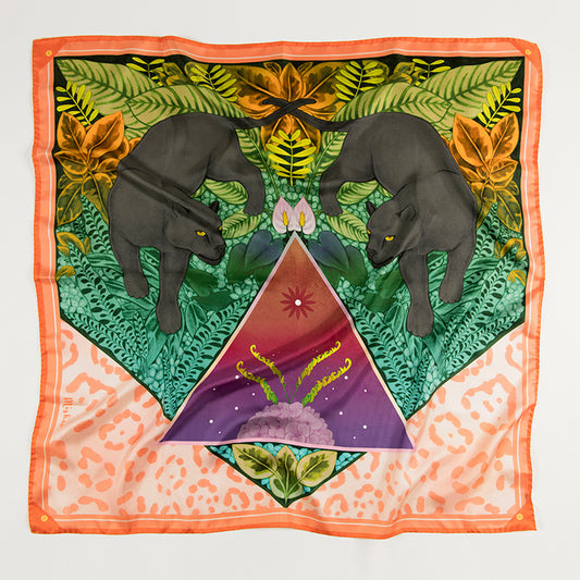 Twin Panthers Silk Luxury Art Scarf