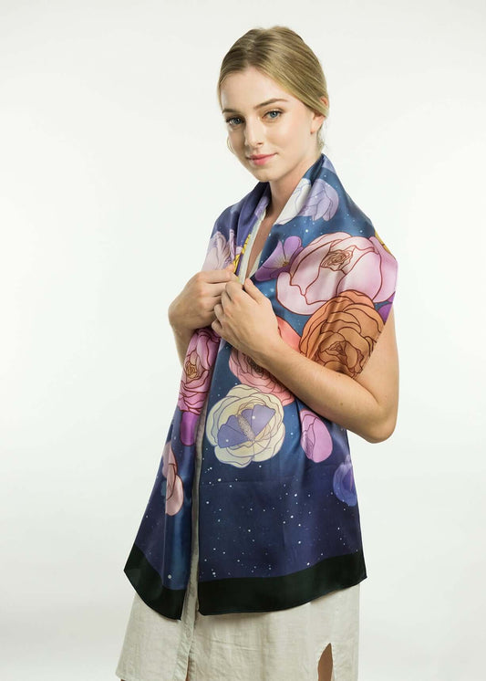 Cosmic Garden Silk Scarf Long
