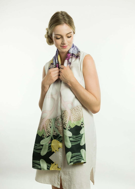 Deer Garden SIlk Scarf Long